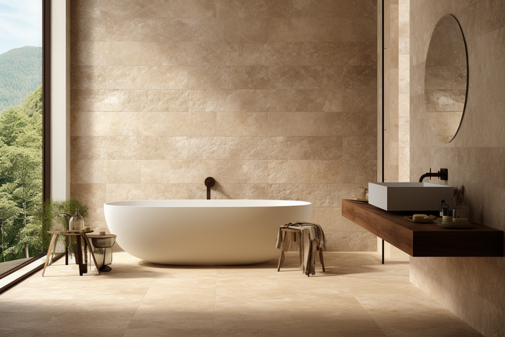 Bathroom with travertine on the wall and on the floor