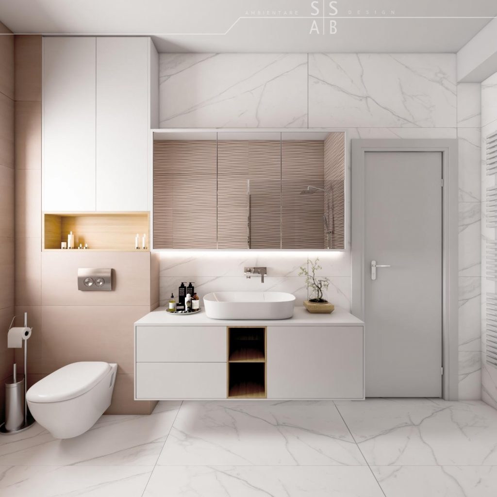 Contrast harmonized in the bathroom. Interior Design project Casa Mogosoaaia, design nest.